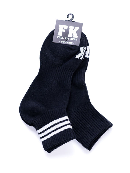 FK SPORT ANKLE SOCK - 2 PACK Black w/White Stripe and Solid Black OS