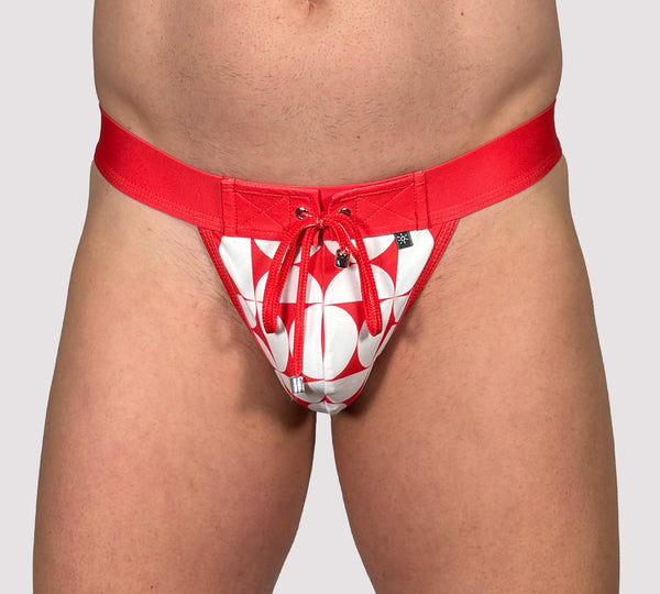 Tile Print Thong Red