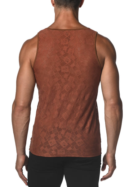 Stretch Gossamer Lace Tank Top - Toffee Squares