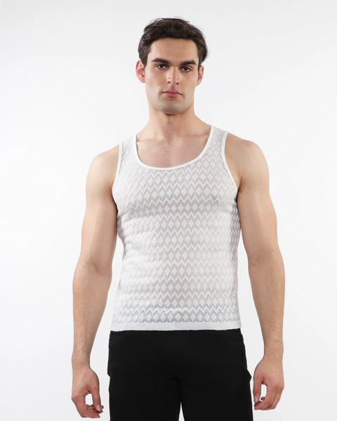 Chevron Gossamer Knit Tank White