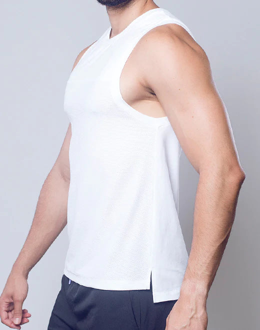 SOLID & MESH TANK TOP White