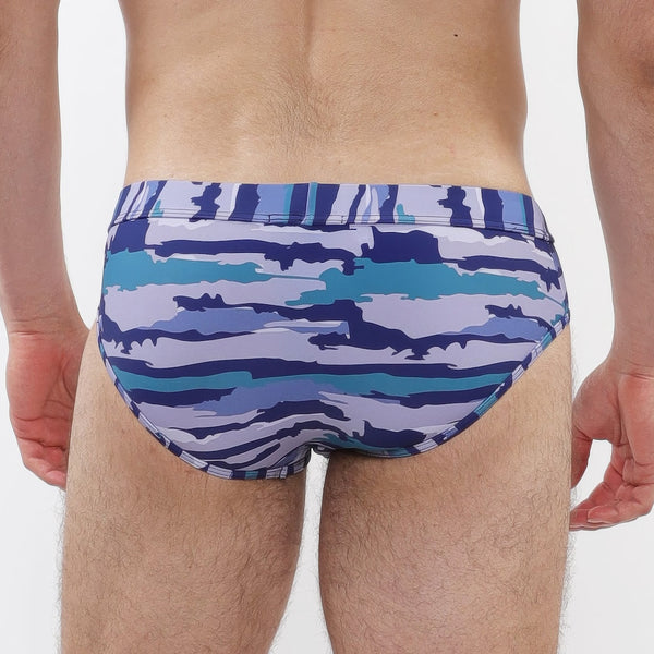 Camo Printed Swim Brief-Cobalt/Sky