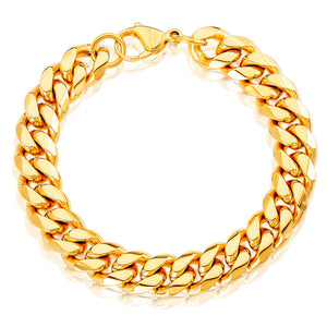 12mm Stainless Steel Curb Chain Bracelet Gold
