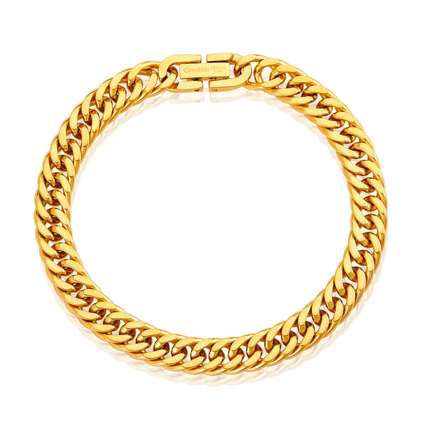 8mm Stainless Steel Cuban Chain Bracelet Gold