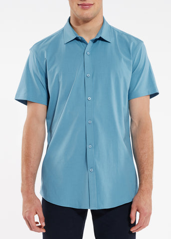 Solid Knit Stretch Short Sleeve Shirt Blue Bayou