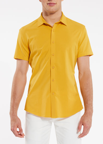 Solid Knit Stretch Short Sleeve Shirt Sunset Gold