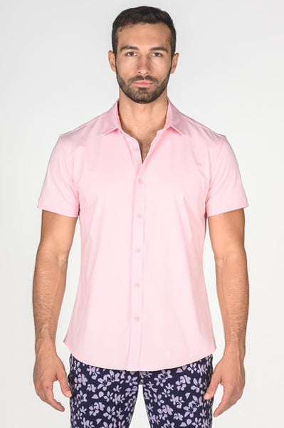 Solid Knit Stretch Short Sleeve Shirt Pink