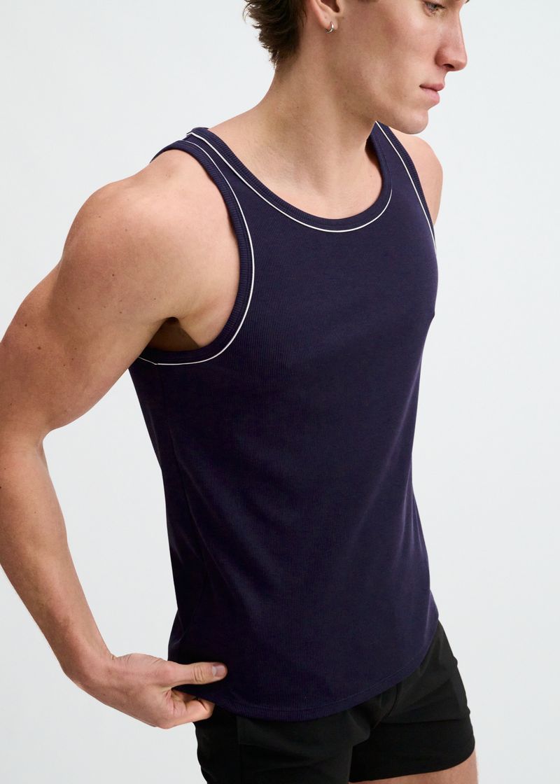 Rib Stretch Contrast Cotton/Tencel Tank