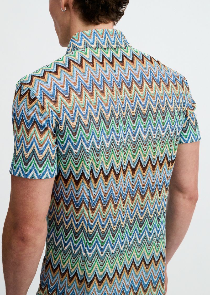 Chevron Open Knit Short Sleeve Shirt