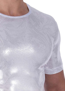 M2323 Shimmering Casual Tee Shirt White Silver