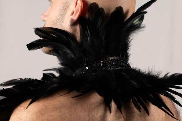 Exotic Black Feather Top Black OS