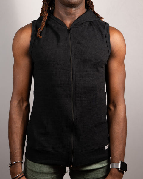 Linen Texture Hooded Sleeveless Shirt