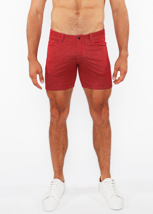 5" Washed Denim Knit Jean Short Red Pepper