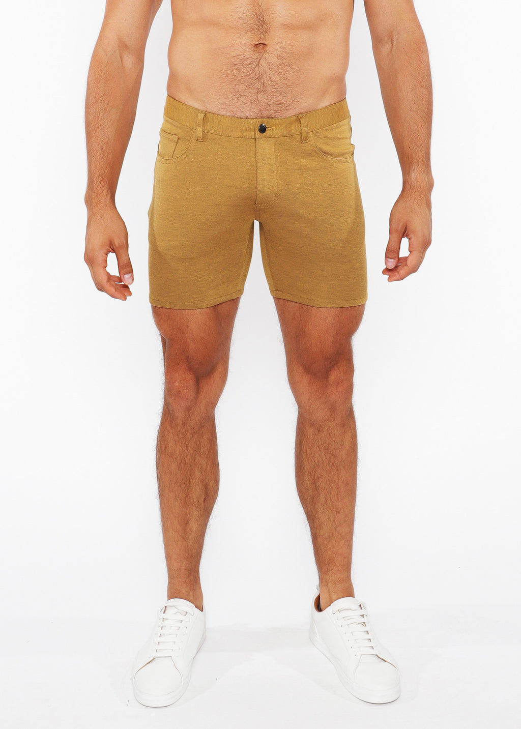 Solid Stretch 5" KNIT JEAN SHORT Gold Coast