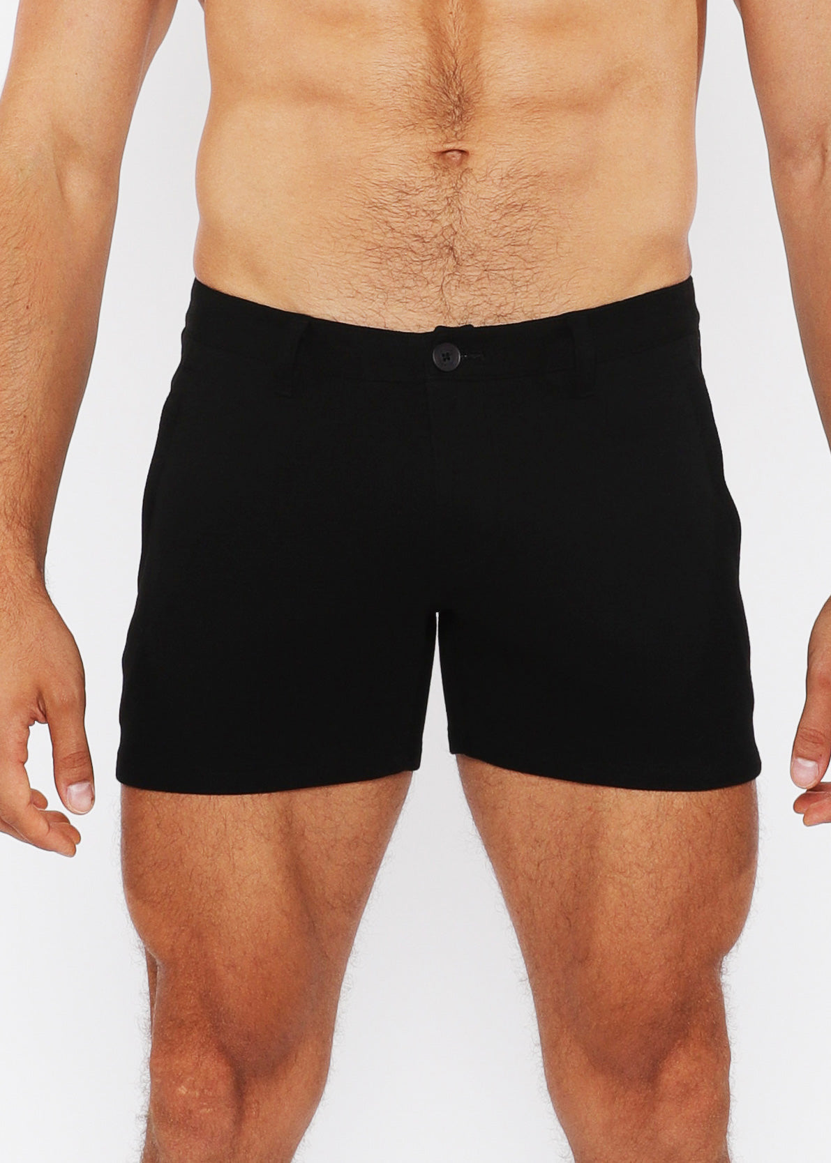 5" Linen Look Knit Chino Zip Shorts Black