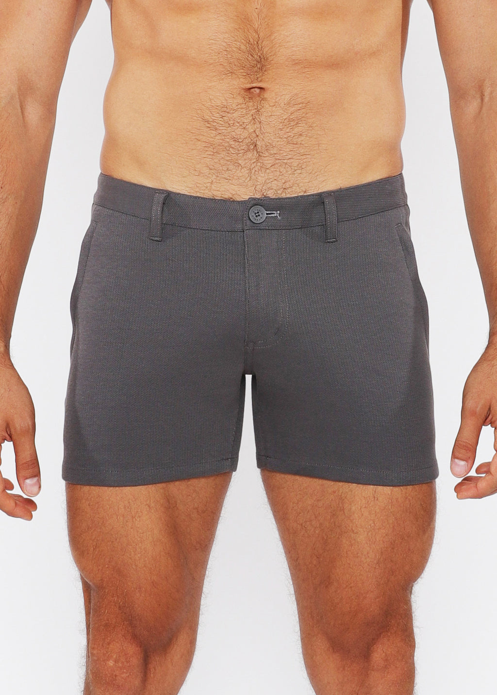 5" Linen Look Knit Chino Zip Shorts Charcoal