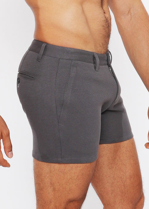 5" Linen Look Knit Chino Zip Shorts
