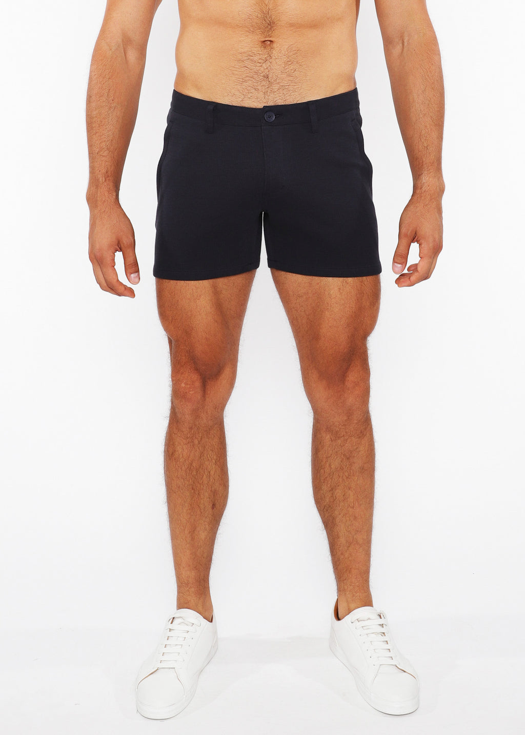 5" Linen Look Knit Chino Zip Shorts Navy
