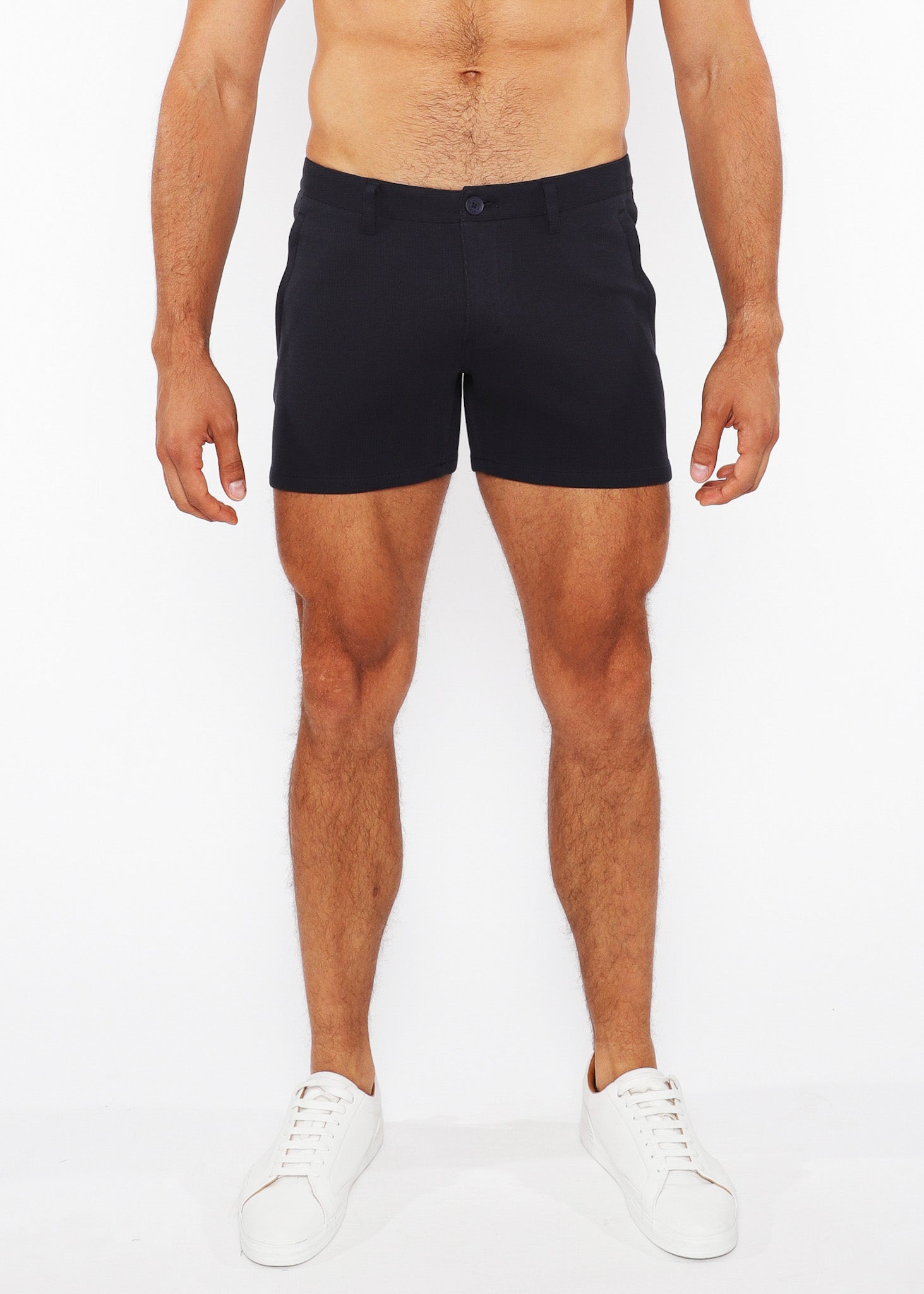 5" Linen Look Knit Chino Zip Shorts Navy