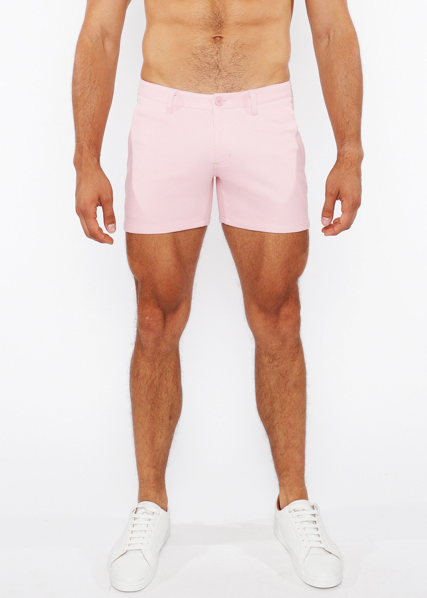 5" Linen Look Knit Chino Zip Shorts Pink Bud