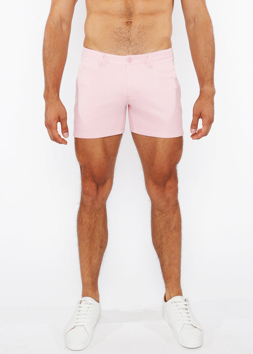 5" Linen Look Knit Chino Zip Shorts Pink Bud