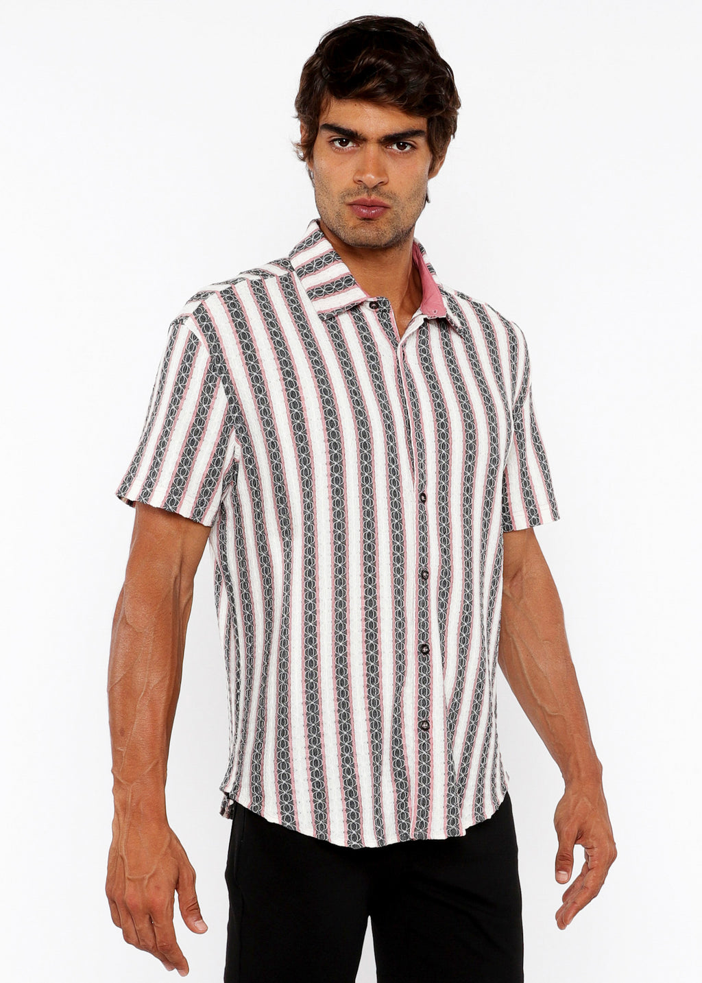 Zigzag Stripe Knit Short Sleeve Shirt