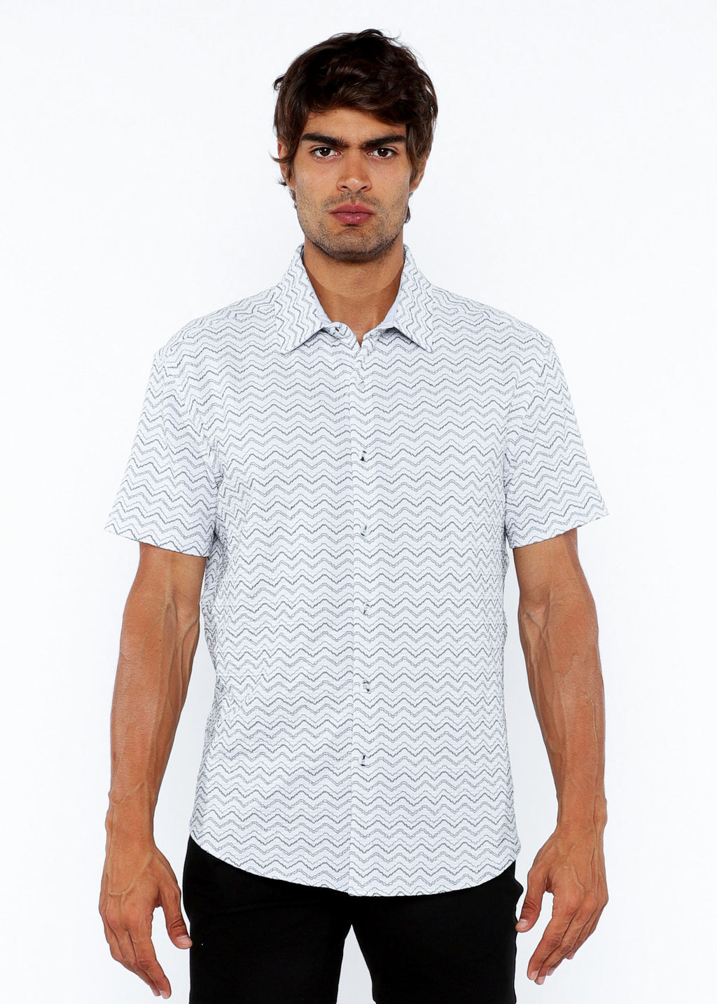 Chevron Stretch Knit Short Sleeve Shirt