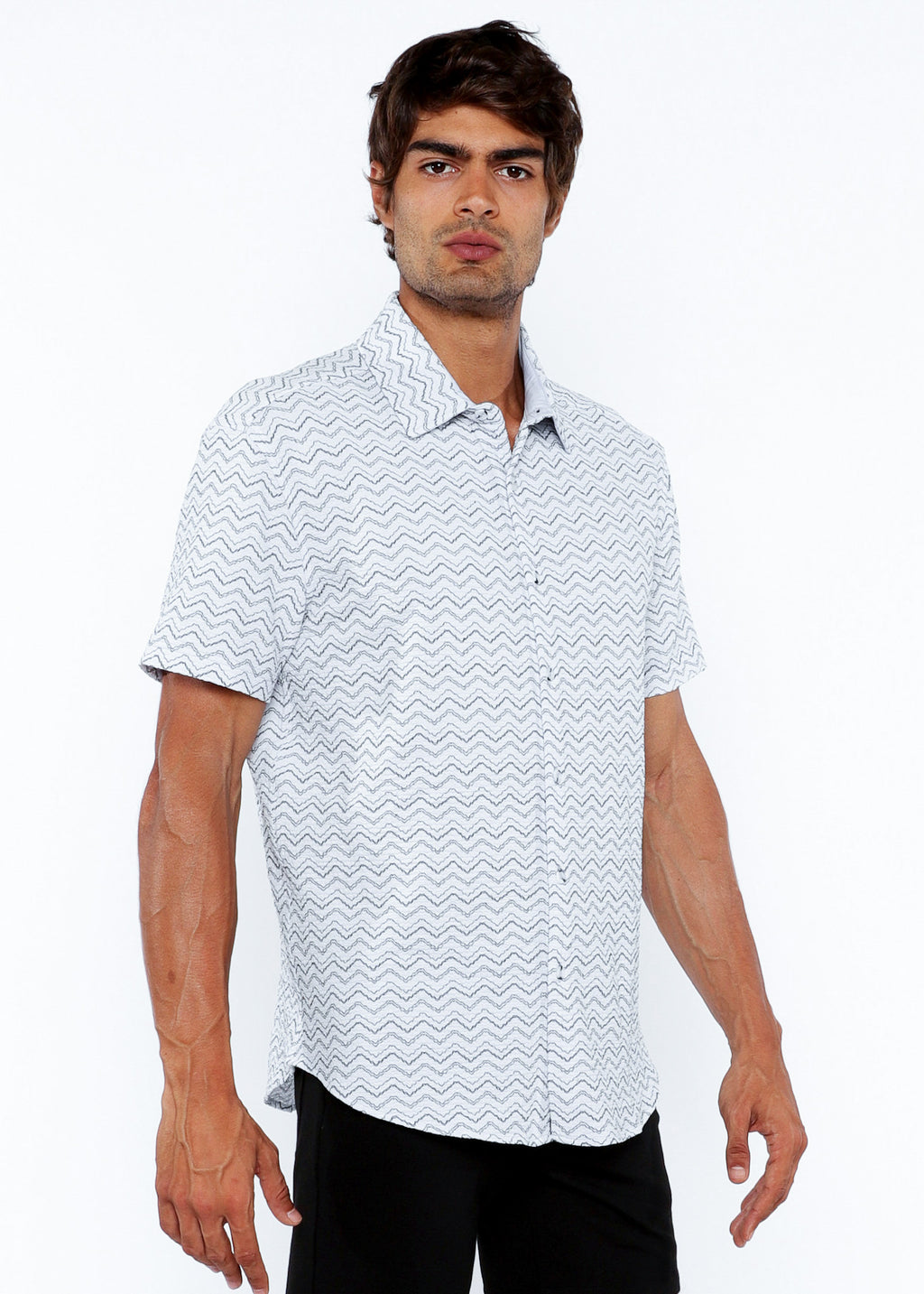 Chevron Stretch Knit Short Sleeve Shirt
