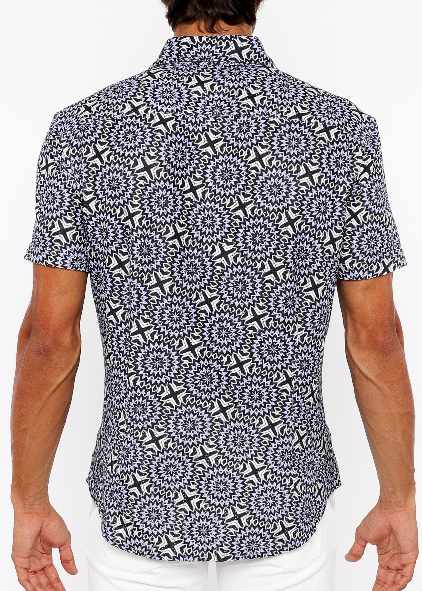 Bursts Print Open Knit Short Sleeve Shirt