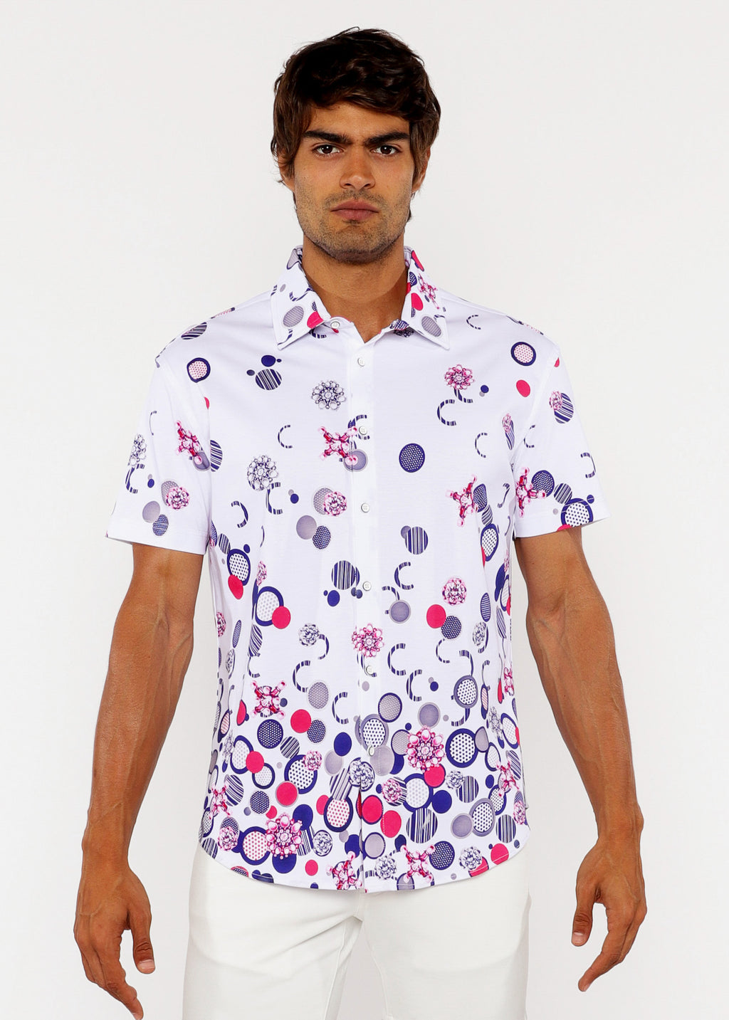 Circle Border Print Cotton Jersey Knit Short Sleeve Shirt