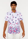 Circle Border Print Cotton Jersey Knit Short Sleeve Shirt