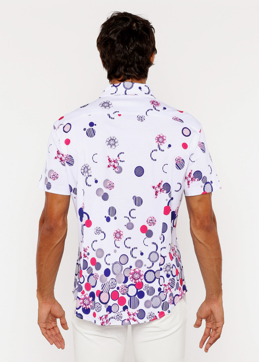 Circle Border Print Cotton Jersey Knit Short Sleeve Shirt