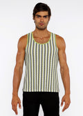Stripes Stretch Open Knit Tank Top Olive