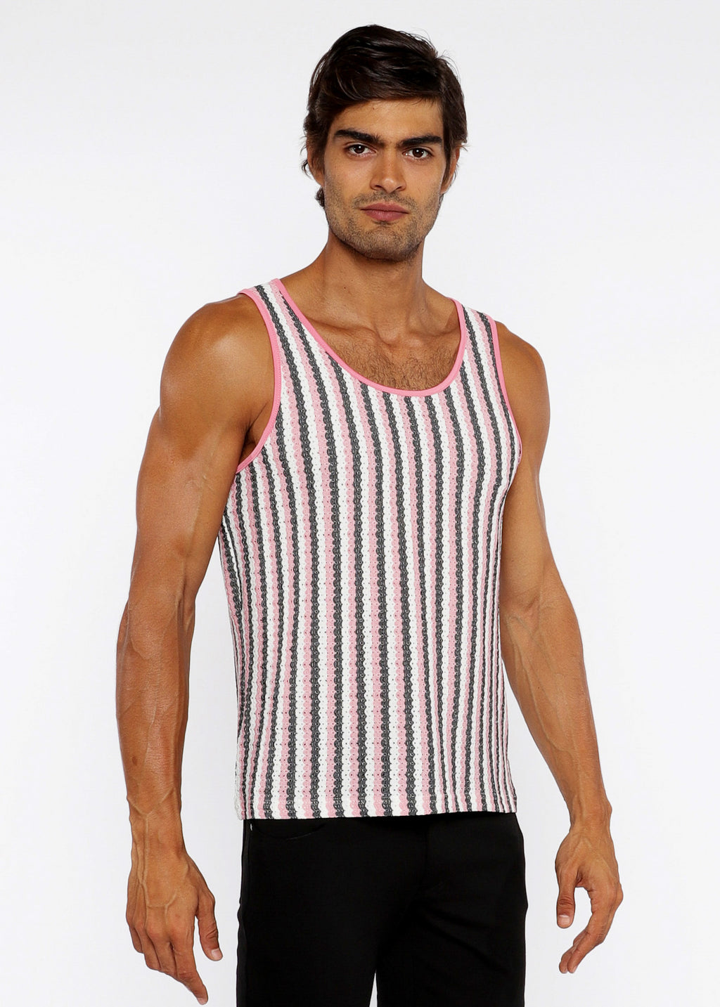 Stripes Stretch Open Knit Tank Top