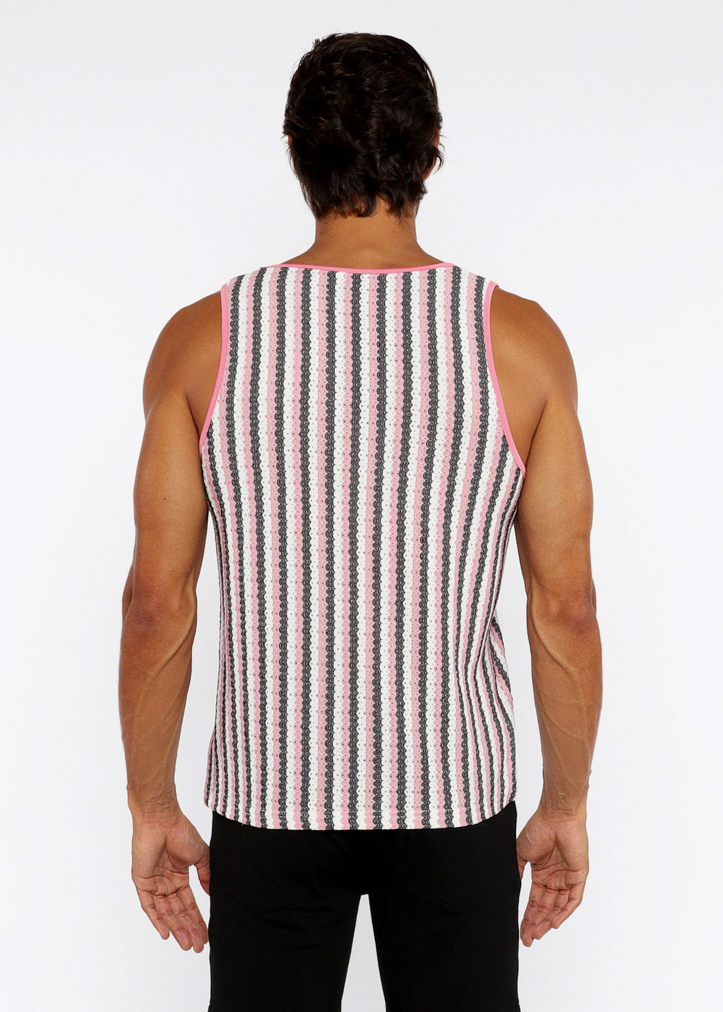 Stripes Stretch Open Knit Tank Top