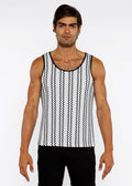 Zigzag Stripes Stretch Open Knit Tank Top Fog Blue