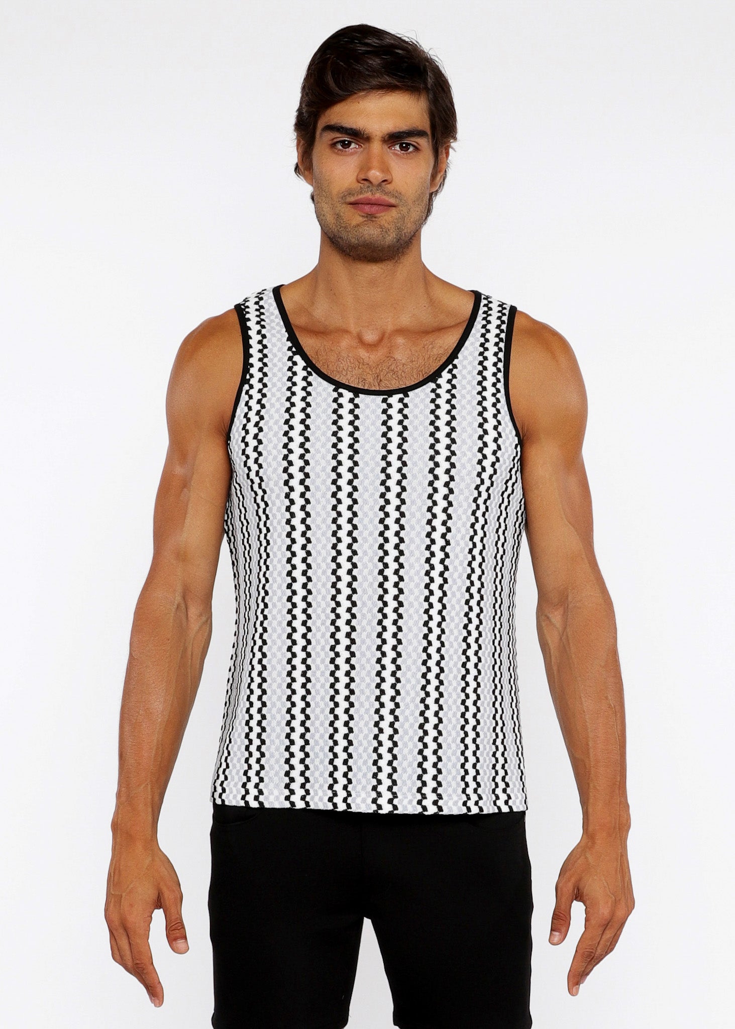 Zigzag Stripes Stretch Open Knit Tank Top