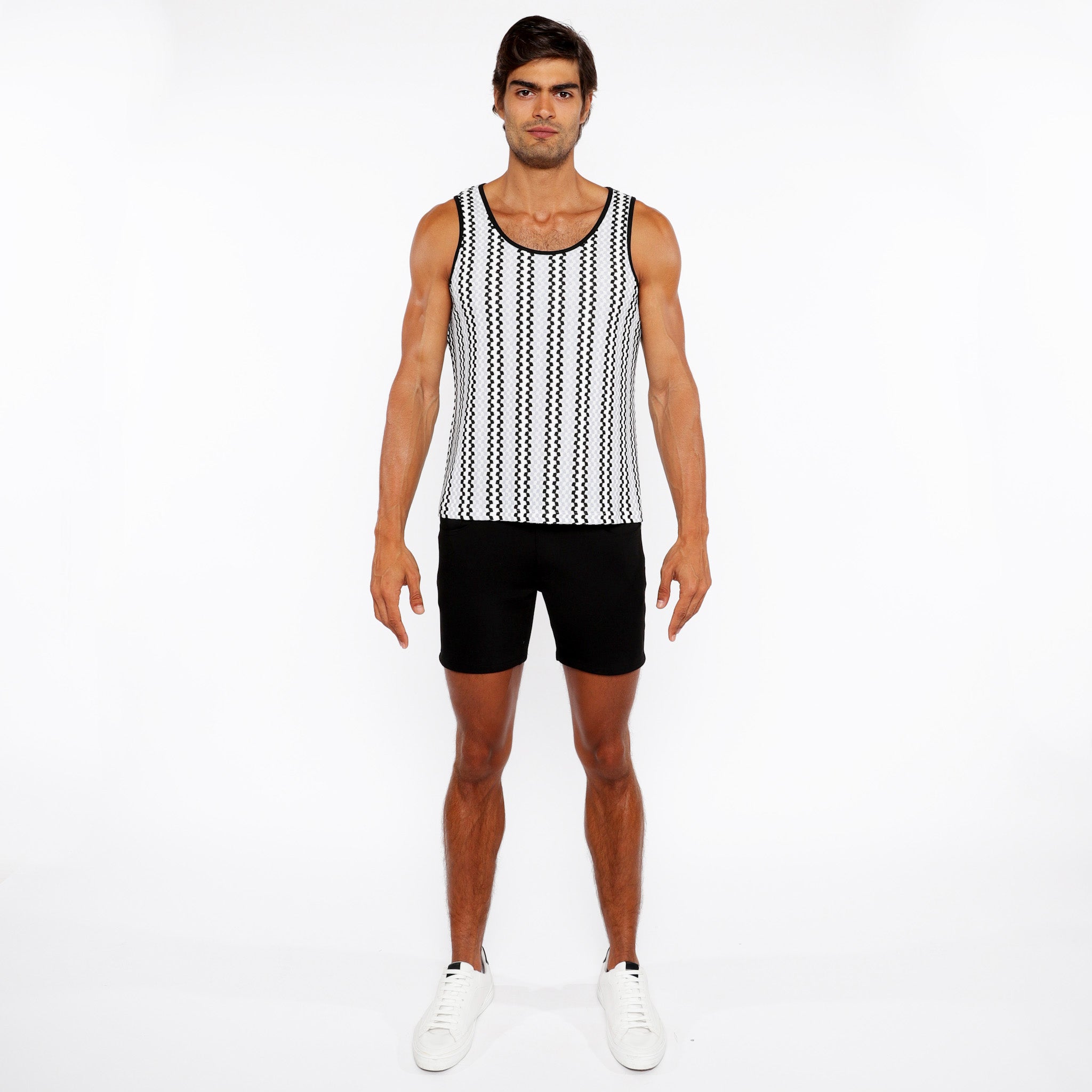 Zigzag Stripes Stretch Open Knit Tank Top