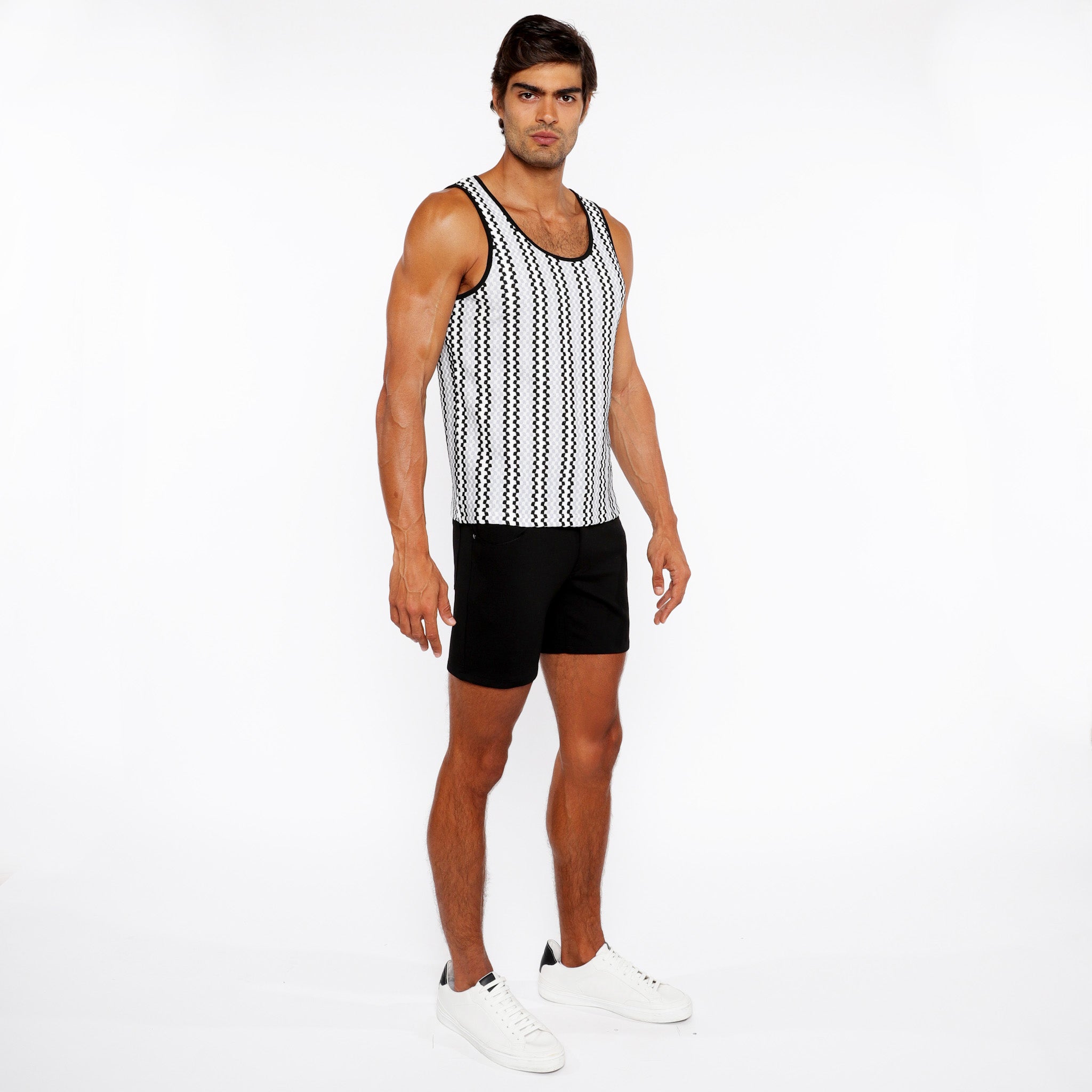 Zigzag Stripes Stretch Open Knit Tank Top