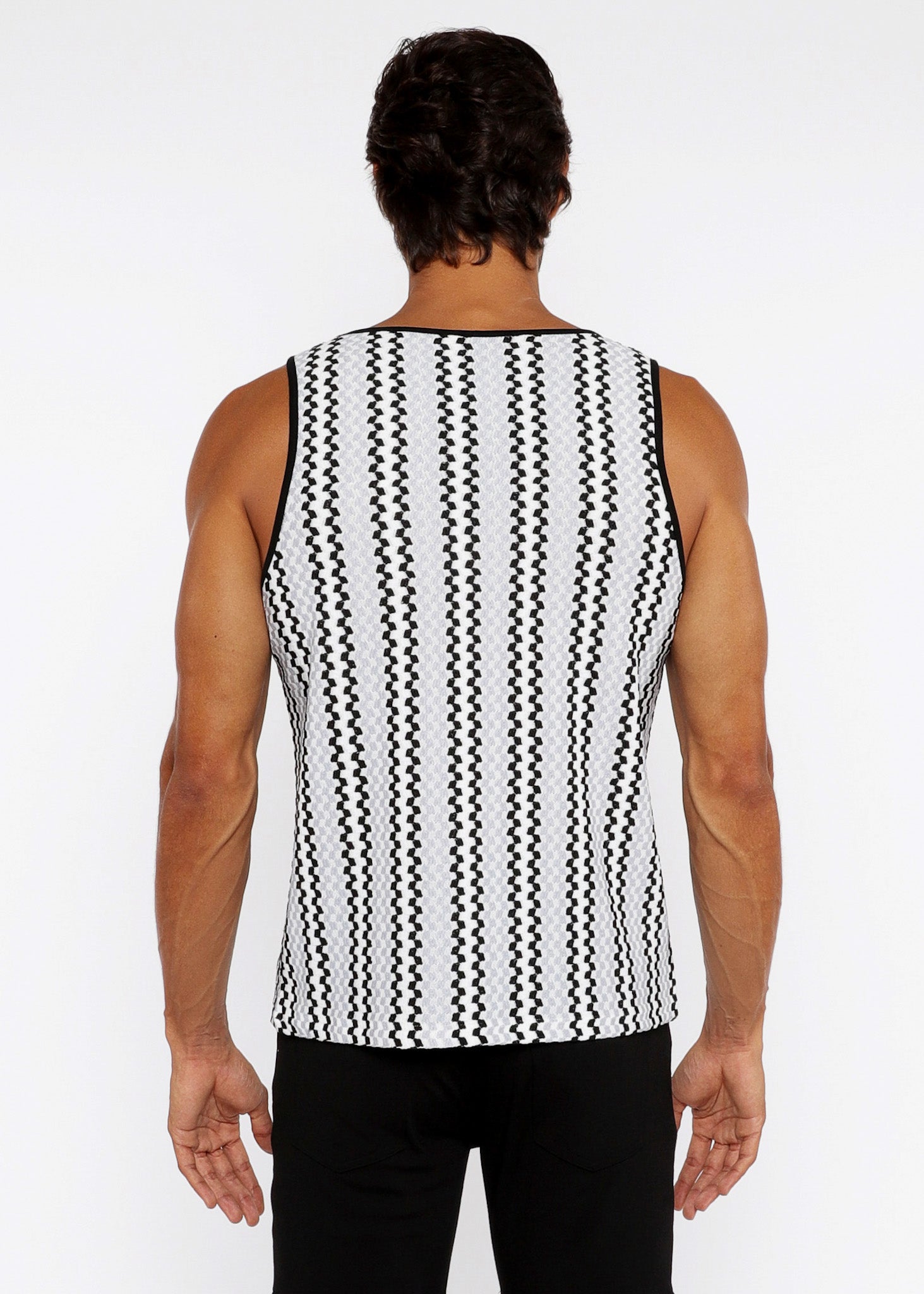 Zigzag Stripes Stretch Open Knit Tank Top