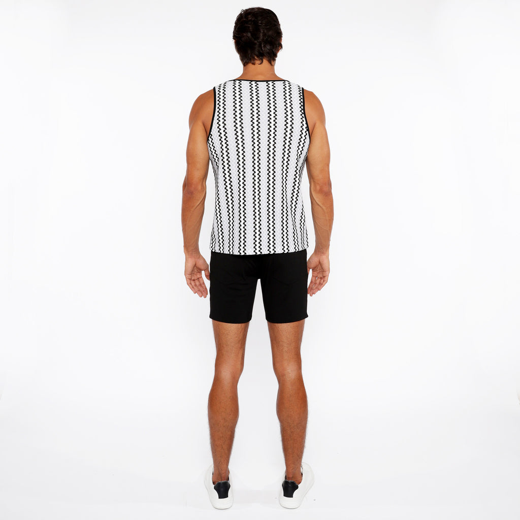 Zigzag Stripes Stretch Open Knit Tank Top
