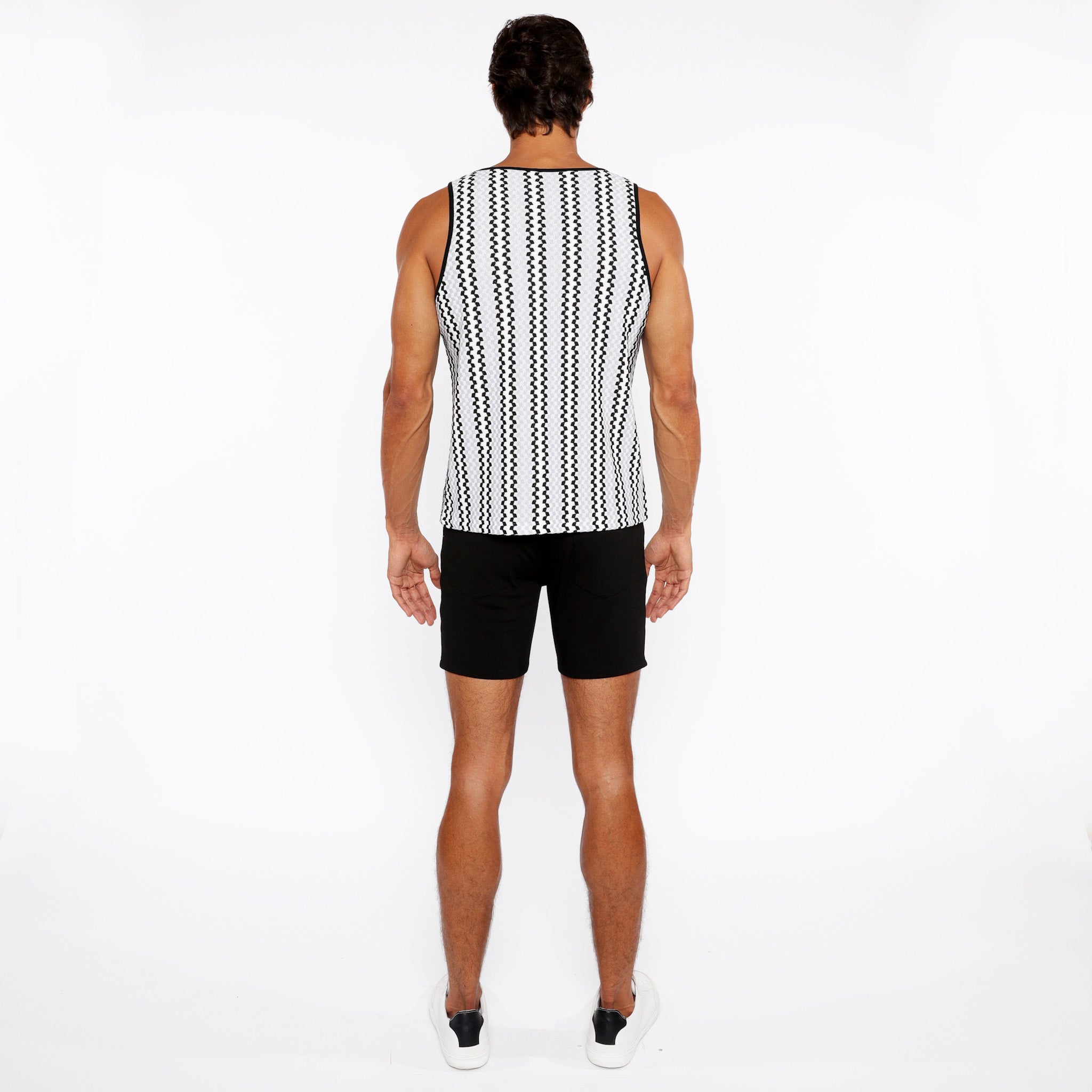 Zigzag Stripes Stretch Open Knit Tank Top