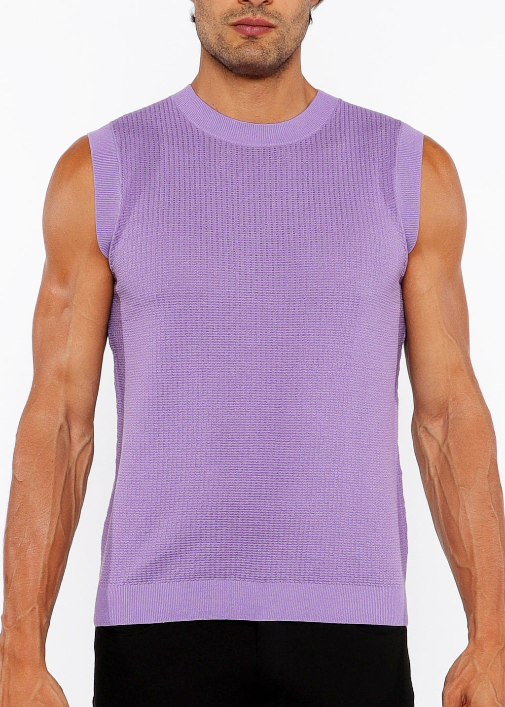 Textured Open Knit Vest Lilac