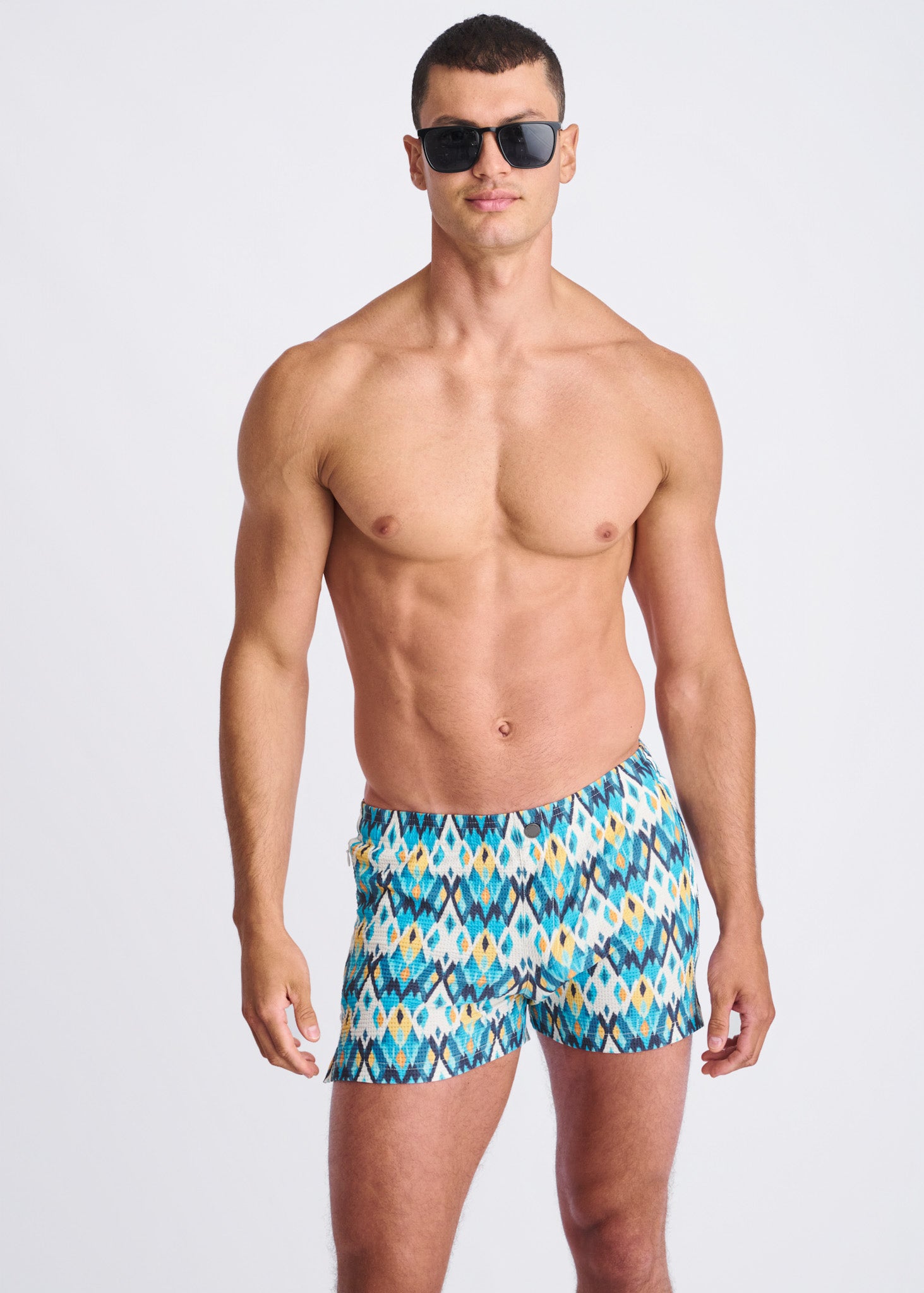 TEAL/GOLD DIAMOND Printed Seersucker Swim Shorts