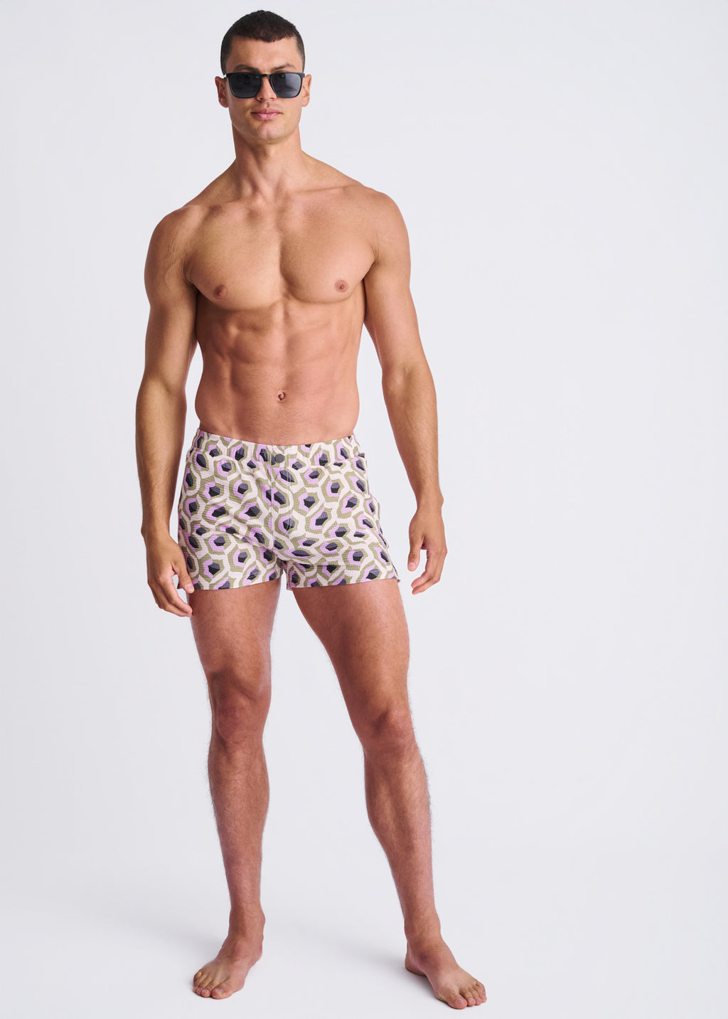 LILAC/SPROUT ABSTRACT Printed Seersucker Swim Shorts