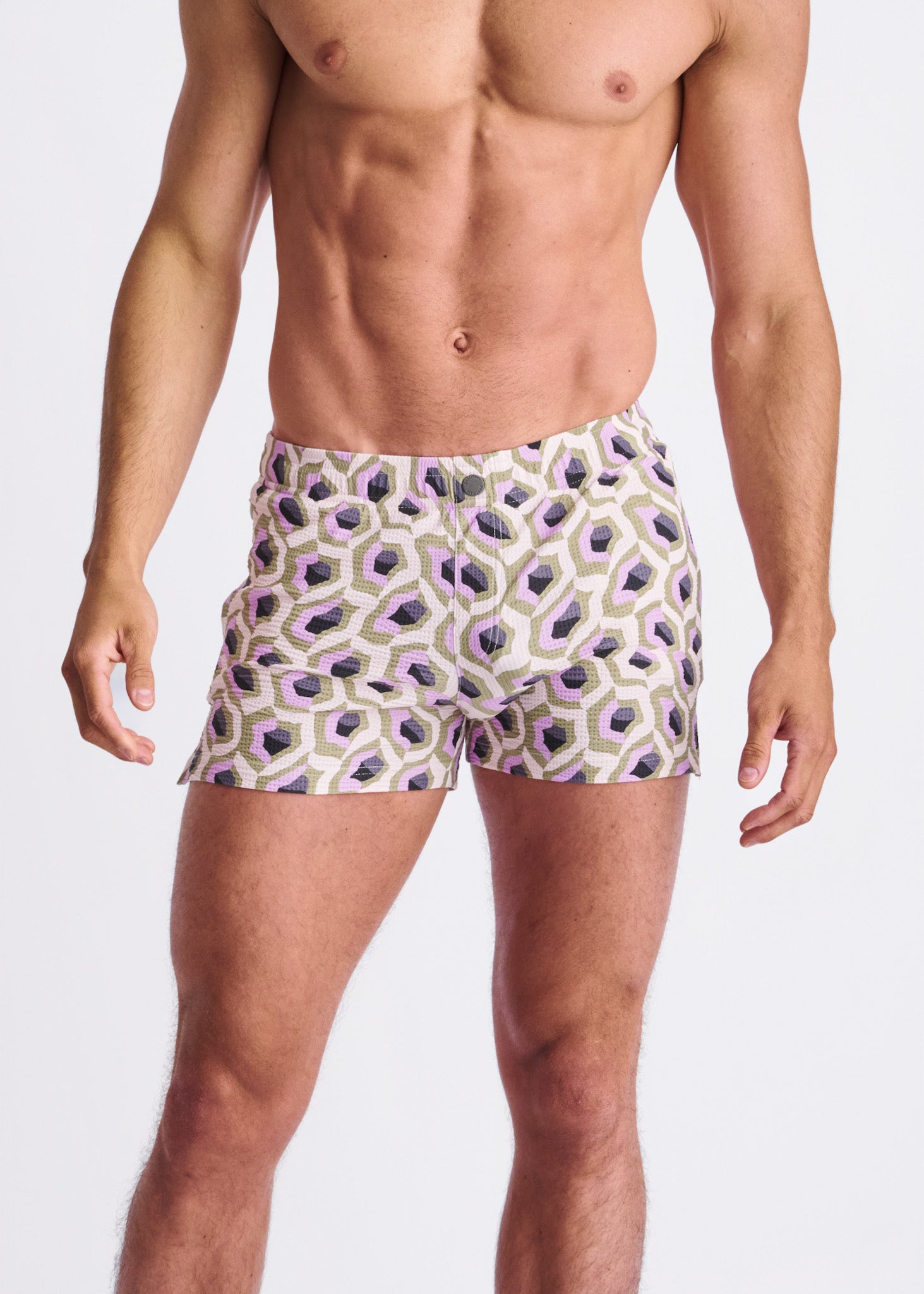 LILAC/SPROUT ABSTRACT Printed Seersucker Swim Shorts