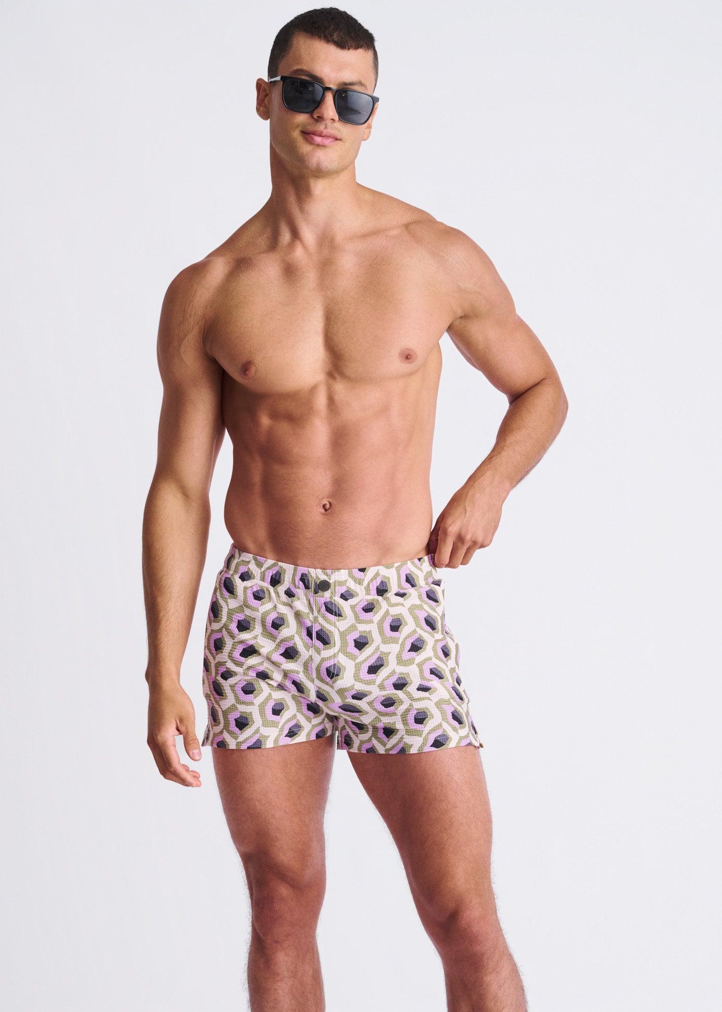 LILAC/SPROUT ABSTRACT Printed Seersucker Swim Shorts