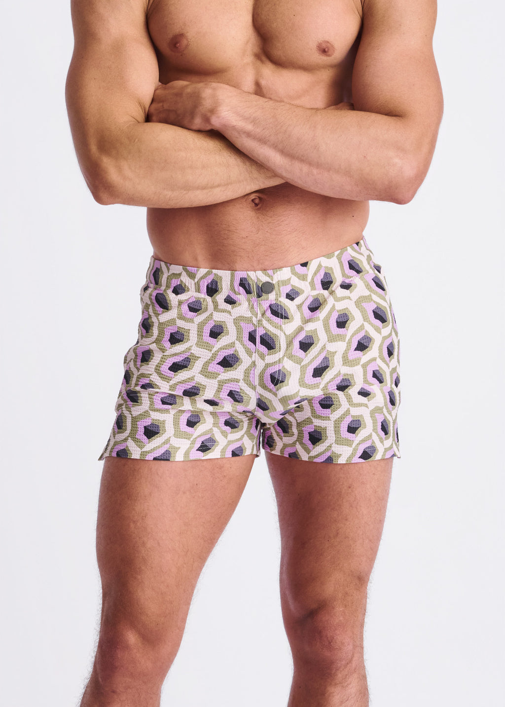 LILAC/SPROUT ABSTRACT Printed Seersucker Swim Shorts