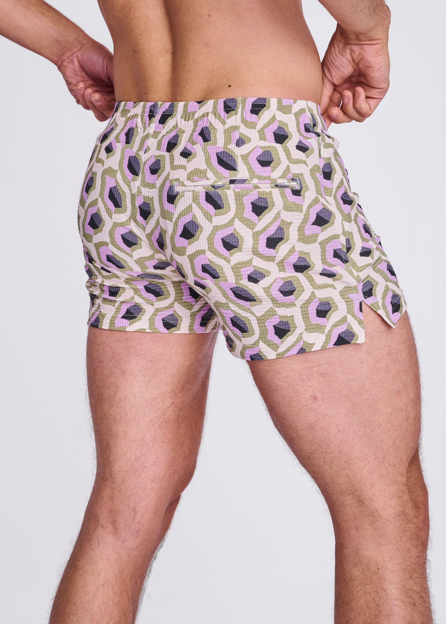 LILAC/SPROUT ABSTRACT Printed Seersucker Swim Shorts Lilac