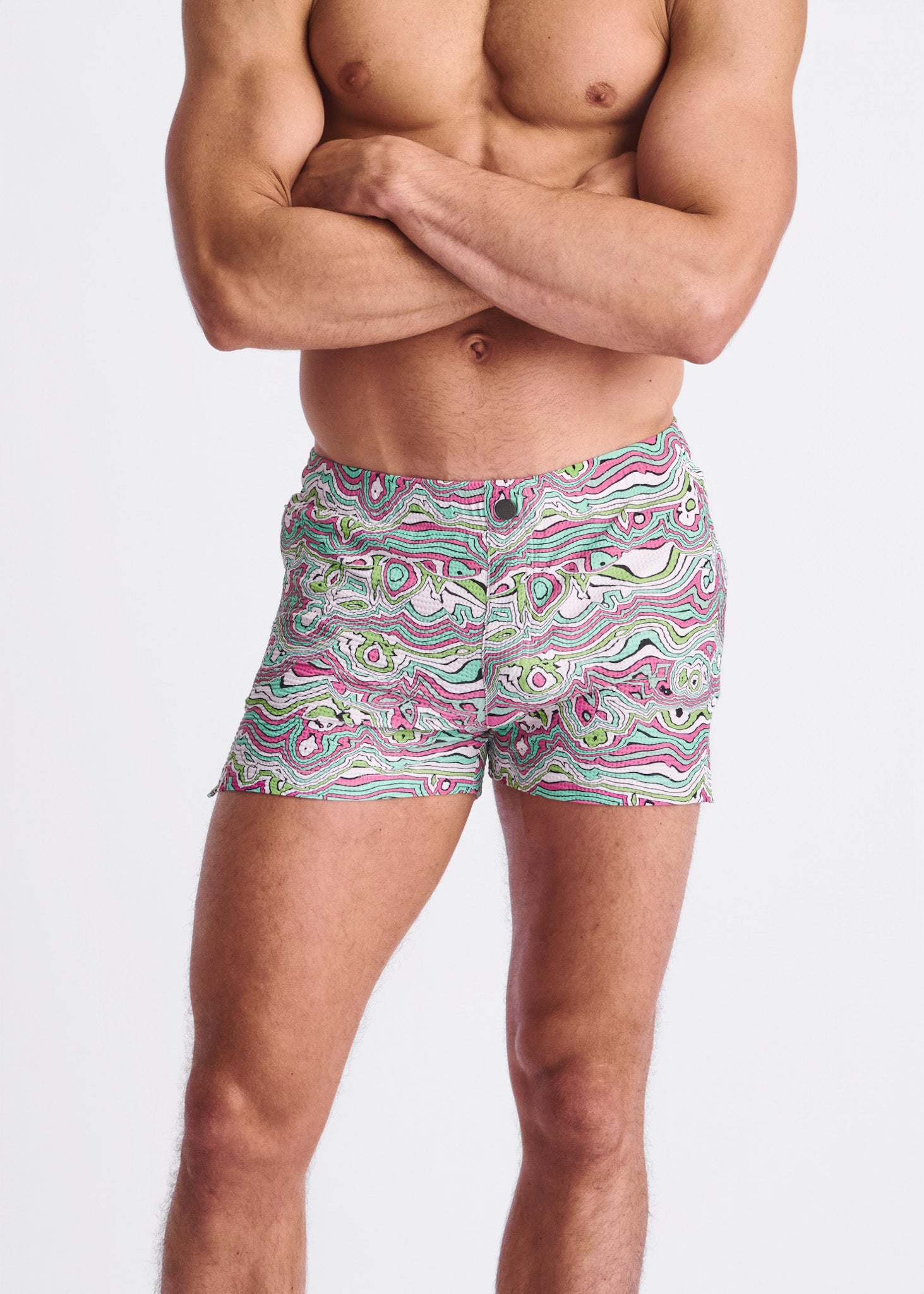 BUD/BLUSH SWIRLS Printed Seersucker Swim Shorts